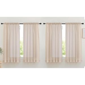 image:imageNICETOWN 4 Pieces Sheer White Curtains 84  Window Treatment Rod Pocket Tulle Voile DrapePanel Sets for Patio Door 4 Panels W60 x L84Taupe