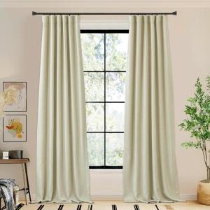 image:imageNICETOWN Room Darkening Patio Curtains for Sliding Door Hook BeltRod PocketBack Tab Thermal Window Treatment Room Divider Curtains for BedroomLiving Room Angora W100 x L84 1 PanelBeige
