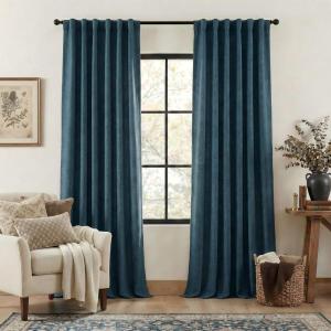 image:imageNICETOWN Room Darkening Patio Curtains for Sliding Door Hook BeltRod PocketBack Tab Thermal Window Treatment Room Divider Curtains for BedroomLiving Room Angora W100 x L84 1 PanelStone Blue