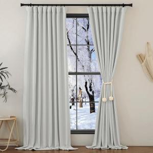 image:imageNICETOWN Room Darkening Patio Curtains for Sliding Door Hook BeltRod PocketBack Tab Thermal Window Treatment Room Divider Curtains for BedroomLiving Room Angora W100 x L84 1 PanelGreyish White