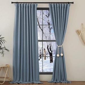 image:imageNICETOWN Room Darkening Patio Curtains for Sliding Door Hook BeltRod PocketBack Tab Thermal Window Treatment Room Divider Curtains for BedroomLiving Room Angora W100 x L84 1 PanelMist Blue