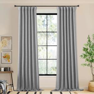 image:imageNICETOWN Room Darkening Patio Curtains for Sliding Door Hook BeltRod PocketBack Tab Thermal Window Treatment Room Divider Curtains for BedroomLiving Room Angora W100 x L84 1 PanelLight Grey