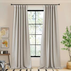 image:imageNICETOWN Room Darkening Patio Curtains for Sliding Door Hook BeltRod PocketBack Tab Thermal Window Treatment Room Divider Curtains for BedroomLiving Room Angora W100 x L84 1 PanelAngora