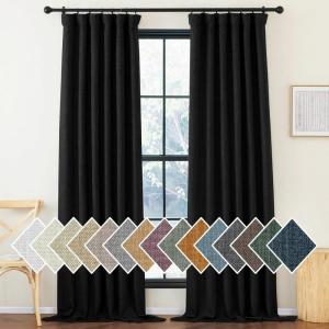 image:imageNICETOWN Room Darkening Patio Curtains for Sliding Door Hook BeltRod PocketBack Tab Thermal Window Treatment Room Divider Curtains for BedroomLiving Room Angora W100 x L84 1 PanelBlack