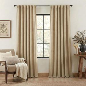 image:imageNICETOWN Room Darkening Patio Curtains for Sliding Door Hook BeltRod PocketBack Tab Thermal Window Treatment Room Divider Curtains for BedroomLiving Room Angora W100 x L84 1 PanelOatmeal