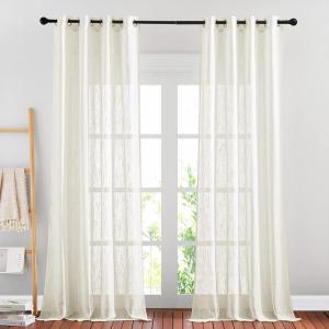 image:imageNICETOWN White Sheer Linen Curtains for Windows 84 inch Length Grommet Top Semi Sheer Vertical Drapes Privacy with Light Filter for BedroomLiving RoomSliding Door 52 inch Wide 2 PCsNatural