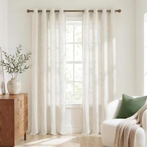 image:imageNICETOWN White Sheer Linen Curtains for Windows 84 inch Length Grommet Top Semi Sheer Vertical Drapes Privacy with Light Filter for BedroomLiving RoomSliding Door 52 inch Wide 2 PCsBurlap