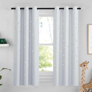 image:imageNICETOWN Kids Blackout Curtains for Bedroom  Hollow Star Space Inspired Night Sky Twinkle Blue Children Star Curtain Window Drape 1 Panel 52 x 63 inches Panel Navy BlueGreyish White
