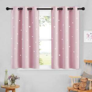 image:imageNICETOWN Kids Blackout Curtains for Bedroom  Hollow Star Space Inspired Night Sky Twinkle Blue Children Star Curtain Window Drape 1 Panel 52 x 63 inches Panel Navy BlueBaby Pink