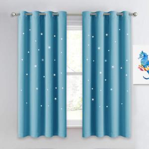 image:imageNICETOWN Kids Blackout Curtains for Bedroom  Hollow Star Space Inspired Night Sky Twinkle Blue Children Star Curtain Window Drape 1 Panel 52 x 63 inches Panel Navy BlueTeal Blue