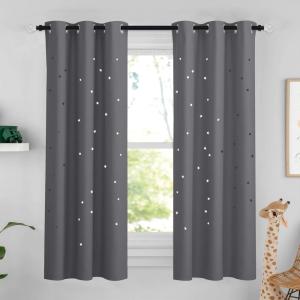 image:imageNICETOWN Kids Blackout Curtains for Bedroom  Hollow Star Space Inspired Night Sky Twinkle Blue Children Star Curtain Window Drape 1 Panel 52 x 63 inches Panel Navy BlueGrey