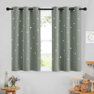 image:imageNICETOWN Kids Blackout Curtains for Bedroom  Hollow Star Space Inspired Night Sky Twinkle Blue Children Star Curtain Window Drape 1 Panel 52 x 63 inches Panel Navy BlueSage Green