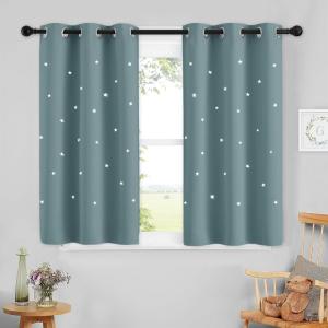 image:imageNICETOWN Kids Blackout Curtains for Bedroom  Hollow Star Space Inspired Night Sky Twinkle Blue Children Star Curtain Window Drape 1 Panel 52 x 63 inches Panel Navy BlueGreyish Blue