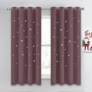 image:imageNICETOWN Kids Blackout Curtains for Bedroom  Hollow Star Space Inspired Night Sky Twinkle Blue Children Star Curtain Window Drape 1 Panel 52 x 63 inches Panel Navy BlueDry Rose