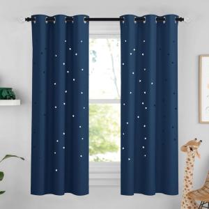 image:imageNICETOWN Kids Blackout Curtains for Bedroom  Hollow Star Space Inspired Night Sky Twinkle Blue Children Star Curtain Window Drape 1 Panel 52 x 63 inches Panel Navy BlueMoroccan Blue
