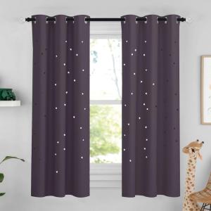 image:imageNICETOWN Kids Blackout Curtains for Bedroom  Hollow Star Space Inspired Night Sky Twinkle Blue Children Star Curtain Window Drape 1 Panel 52 x 63 inches Panel Navy BlueGreyish Purple