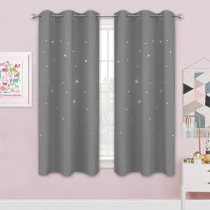 image:imageNICETOWN Kids Curtains Navy Blue Romantic Star Curtains Thermal Insulated Blackout Curtains for Kids Teenagers Bedroom Small Window W52 x L63 Set of 2Sliver Grey