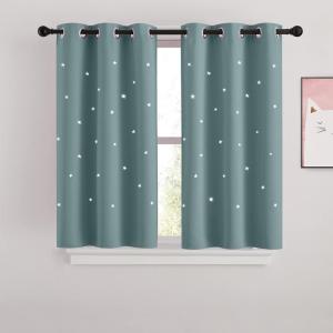 image:imageNICETOWN Kids Curtains Navy Blue Romantic Star Curtains Thermal Insulated Blackout Curtains for Kids Teenagers Bedroom Small Window W52 x L63 Set of 2Greyish Blue