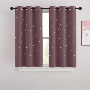 image:imageNICETOWN Kids Curtains Navy Blue Romantic Star Curtains Thermal Insulated Blackout Curtains for Kids Teenagers Bedroom Small Window W52 x L63 Set of 2Dry Rose