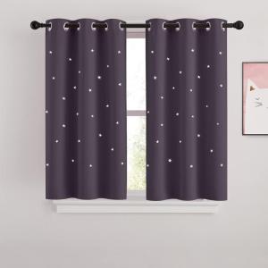 image:imageNICETOWN Kids Curtains Navy Blue Romantic Star Curtains Thermal Insulated Blackout Curtains for Kids Teenagers Bedroom Small Window W52 x L63 Set of 2Greyish Purple