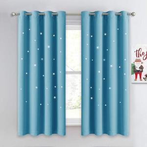 image:imageNICETOWN Kids Curtains Navy Blue Romantic Star Curtains Thermal Insulated Blackout Curtains for Kids Teenagers Bedroom Small Window W52 x L63 Set of 2Teal Blue