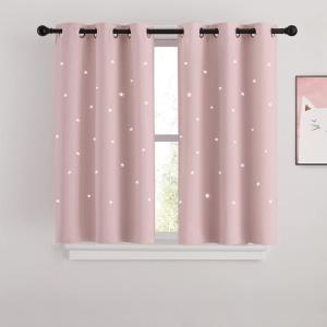 image:imageNICETOWN Kids Curtains Navy Blue Romantic Star Curtains Thermal Insulated Blackout Curtains for Kids Teenagers Bedroom Small Window W52 x L63 Set of 2Light Pink