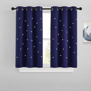 image:imageNICETOWN Kids Curtains Navy Blue Romantic Star Curtains Thermal Insulated Blackout Curtains for Kids Teenagers Bedroom Small Window W52 x L63 Set of 2Navy Blue