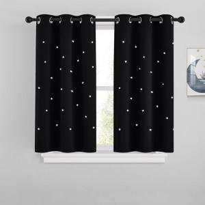 image:imageNICETOWN Kids Curtains Navy Blue Romantic Star Curtains Thermal Insulated Blackout Curtains for Kids Teenagers Bedroom Small Window W52 x L63 Set of 2Black