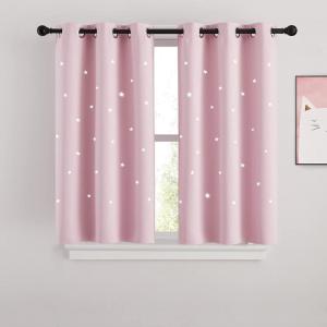 image:imageNICETOWN Kids Curtains Navy Blue Romantic Star Curtains Thermal Insulated Blackout Curtains for Kids Teenagers Bedroom Small Window W52 x L63 Set of 2Baby Pink