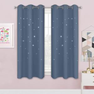 image:imageNICETOWN Kids Curtains Navy Blue Romantic Star Curtains Thermal Insulated Blackout Curtains for Kids Teenagers Bedroom Small Window W52 x L63 Set of 2Stone Blue