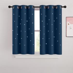 image:imageNICETOWN Kids Curtains Navy Blue Romantic Star Curtains Thermal Insulated Blackout Curtains for Kids Teenagers Bedroom Small Window W52 x L63 Set of 2Moroccan Blue