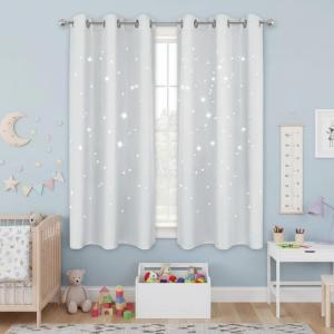 image:imageNICETOWN Kids Curtains Navy Blue Romantic Star Curtains Thermal Insulated Blackout Curtains for Kids Teenagers Bedroom Small Window W52 x L63 Set of 2Greyish White