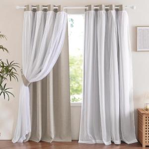 image:imageNICETOWN Kids Girls Bedroom Pink Curtains Star Cutout Blackout with White Sheer Pastel Nursery Window Curtain Panels for Thanksgiving Lavender Pink 2Pcs W52 x L84Faux Linen  Angora