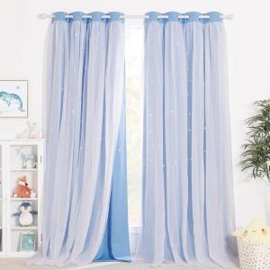 image:imageNICETOWN Kids Girls Bedroom Pink Curtains Star Cutout Blackout with White Sheer Pastel Nursery Window Curtain Panels for Thanksgiving Lavender Pink 2Pcs W52 x L84Blue