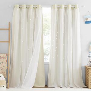 image:imageNICETOWN Kids Girls Bedroom Pink Curtains Star Cutout Blackout with White Sheer Pastel Nursery Window Curtain Panels for Thanksgiving Lavender Pink 2Pcs W52 x L84Light Beige