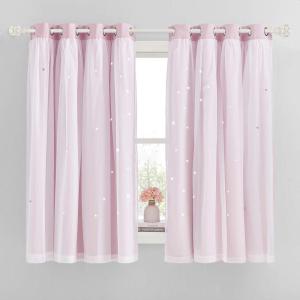 image:imageNICETOWN Kids Girls Bedroom Pink Curtains Star Cutout Blackout with White Sheer Pastel Nursery Window Curtain Panels for Thanksgiving Lavender Pink 2Pcs W52 x L84Lavender Pink