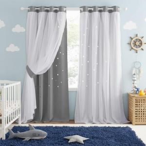 image:imageNICETOWN Kids Girls Bedroom Pink Curtains Star Cutout Blackout with White Sheer Pastel Nursery Window Curtain Panels for Thanksgiving Lavender Pink 2Pcs W52 x L84Silver Grey