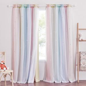 image:imageNICETOWN Kids Girls Bedroom Pink Curtains Star Cutout Blackout with White Sheer Pastel Nursery Window Curtain Panels for Thanksgiving Lavender Pink 2Pcs W52 x L84Rainbow3