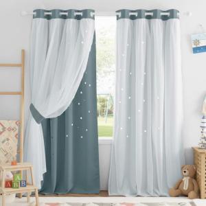 image:imageNICETOWN Kids Girls Bedroom Pink Curtains Star Cutout Blackout with White Sheer Pastel Nursery Window Curtain Panels for Thanksgiving Lavender Pink 2Pcs W52 x L84Stormy Sea