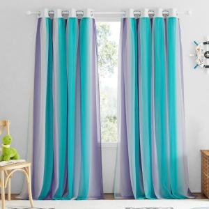 image:imageNICETOWN Kids Girls Bedroom Pink Curtains Star Cutout Blackout with White Sheer Pastel Nursery Window Curtain Panels for Thanksgiving Lavender Pink 2Pcs W52 x L84Ombre Sheer  Teal  Purple