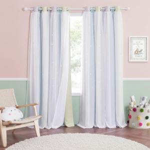 image:imageNICETOWN Kids Girls Bedroom Pink Curtains Star Cutout Blackout with White Sheer Pastel Nursery Window Curtain Panels for Thanksgiving Lavender Pink 2Pcs W52 x L84Purple  Blue  Yellow