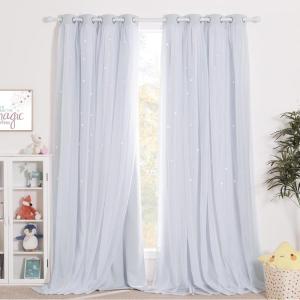 image:imageNICETOWN Kids Girls Bedroom Pink Curtains Star Cutout Blackout with White Sheer Pastel Nursery Window Curtain Panels for Thanksgiving Lavender Pink 2Pcs W52 x L84White