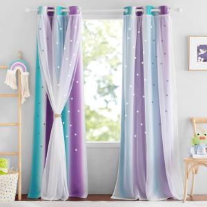 image:imageNICETOWN Kids Girls Bedroom Pink Curtains Star Cutout Blackout with White Sheer Pastel Nursery Window Curtain Panels for Thanksgiving Lavender Pink 2Pcs W52 x L84Teal  Purple
