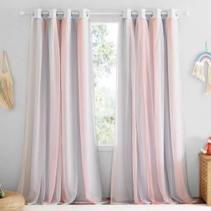 image:imageNICETOWN Kids Girls Bedroom Pink Curtains Star Cutout Blackout with White Sheer Pastel Nursery Window Curtain Panels for Thanksgiving Lavender Pink 2Pcs W52 x L84Ombre Sheer  Pink  Grey