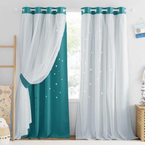 image:imageNICETOWN Kids Girls Bedroom Pink Curtains Star Cutout Blackout with White Sheer Pastel Nursery Window Curtain Panels for Thanksgiving Lavender Pink 2Pcs W52 x L84Peacock Teal