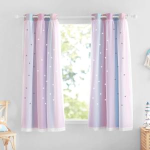 image:imageNICETOWN Kids Girls Bedroom Pink Curtains Star Cutout Blackout with White Sheer Pastel Nursery Window Curtain Panels for Thanksgiving Lavender Pink 2Pcs W52 x L84Purple  Blue  Pink