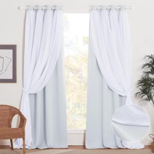 image:imageNICETOWN Nursery Blackout Curtains for Bedroom Living Room Crushed Sheer x Blackout Curtains 84 inches Long Farmhouse Curtains with Tie Backs for Kids 2 PCs W52 x L84 inch Biscotti BeigeWhite