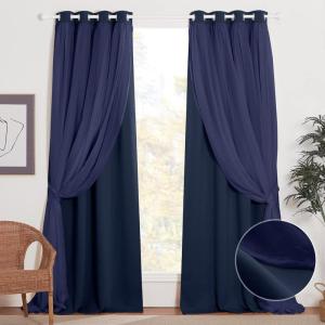 image:imageNICETOWN Nursery Blackout Curtains for Bedroom Living Room Crushed Sheer x Blackout Curtains 84 inches Long Farmhouse Curtains with Tie Backs for Kids 2 PCs W52 x L84 inch Biscotti BeigeNavy Blue
