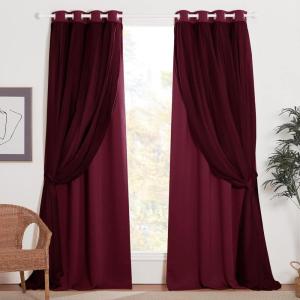 image:imageNICETOWN Nursery Blackout Curtains for Bedroom Living Room Crushed Sheer x Blackout Curtains 84 inches Long Farmhouse Curtains with Tie Backs for Kids 2 PCs W52 x L84 inch Biscotti BeigeRed