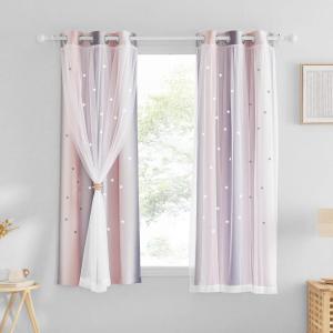 image:imageNICETOWN Pink Curtains for Girls BedroomKids Room Moon and Star Hollow Out Blackout Curtains for Nursery DoubleLayer Grommet Window Drapes for Christmas Decor 52 W by 84 L Set of 2Pink  Grey